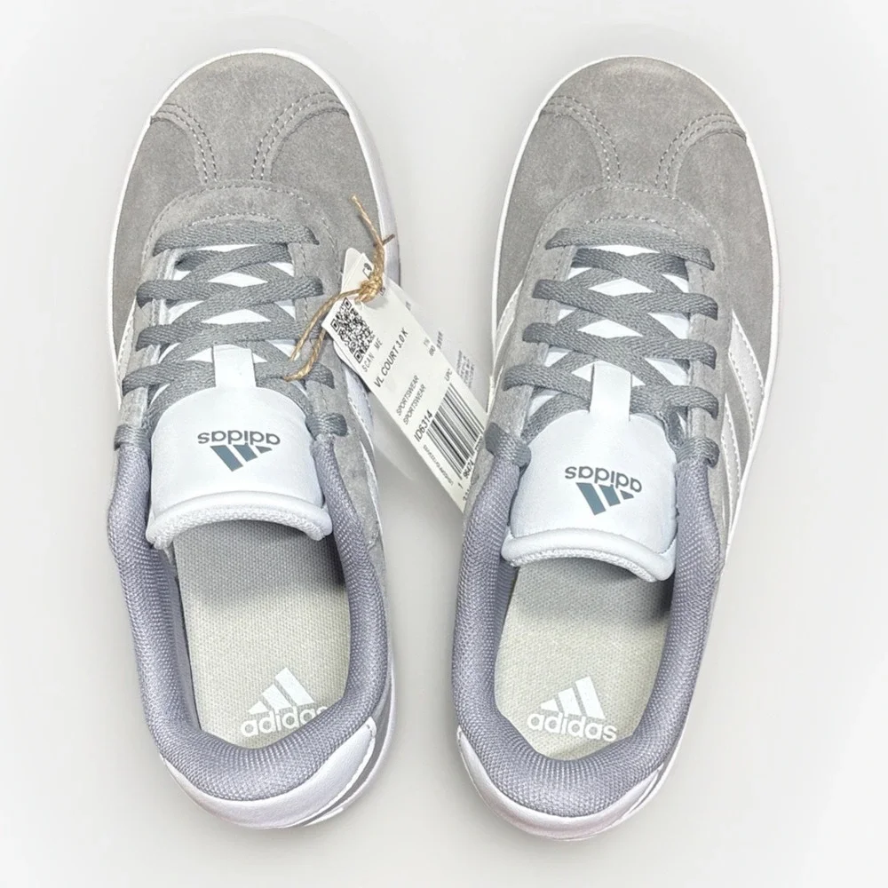 Adidas VL Court 3.0 Shoes  Kids Size 2-Grey Cloud White‎  Sneakers